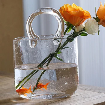 Kreativna vaze od prozirnog stakla, ukras za akvarij, torbu s пузырьковыми bojama, Staklena banka za pribor za jelo ukrasa, cvjetni aranžman na sredini stola