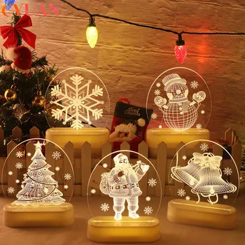 Kreativni Božićni Djed Mraz, Akril 3D noćno svjetlo, led lampe za čitanje sa USB/baterijskim napajanjem, Smještaj za ukras, Božićni dekor sobe