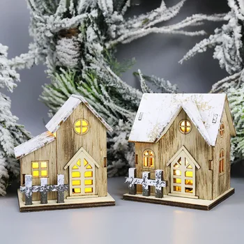 Kreativni Drvena Kuća s backlit, Dekoracija prozora za Djeda Mraza, Svijetao Drveni Ukras za Božićno Drvce, Viseći Poklon Za Novu Godinu 2024