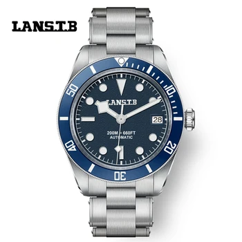 LANS.T.B Plavi Brojčanik Super Sjajne Mens Od Kristala Stakla Vodootporan 200 m Automatski Mehanički Sat NH35 41 mm Diver Watch