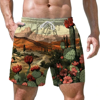 Lider prodaje, Ljetne muške Kratke hlače s 3D Ispis Kaktus, Plaža kratke hlacice, Havajski topljenje za plažu zurke, Modni svakodnevne kratke hlače