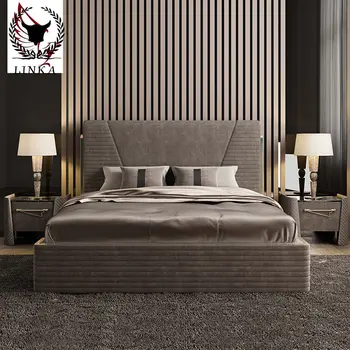 Light luksuzna bračni krevet od punog drveta u talijanskom stilu, glavna spavaća soba, jednostavna veliki krevet, moderan visokokvalitetni namještaj kombinacija, novi proizvod