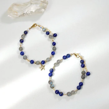 Lii Ji Prirodni lapis Lazuli Лабрадорит 6 mm, američki Narukvica sa zlatnim punjenje 14 Do, modni nakit ručne izrade za zurke