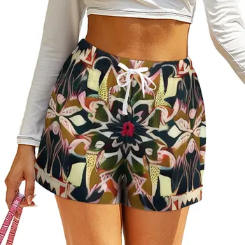 Lijepe gaćice u baroknom stilu, Sa visokim strukom, Kratke hlače s apstraktan cvjetnim dizajnom i džepovima, Spring Seksi Kratke hlače Оверсайз, Svakodnevne hlače