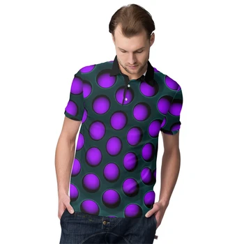 Ljetna muška majica-polo 3D optičkih iluzija, majice s kratkim rukavima i gumbe, Prozračni Homme, casual odjeća za golf u stilu hip-hop, muška