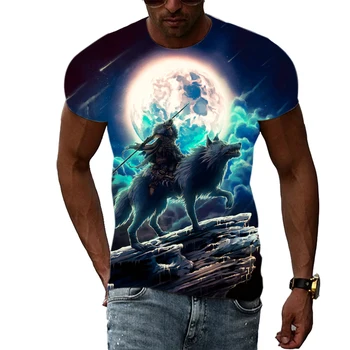 Ljetna Muška t-shirt u stilu Харадзюку s 3D životinjama po cijeloj površini Vuka, Moderan Svakodnevni Trend Personalizirane majica kratkih rukava u stilu Hip-Hop, vanjska odjeća