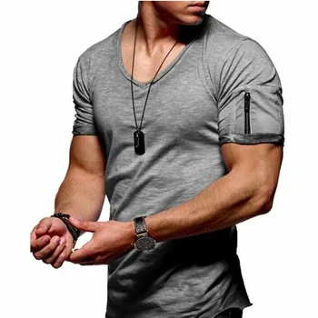 Ljetna Vanjska kvalitetna muška majica s V-neck za Fitness, Bodybuilding, High Street, Casual Pamuk Top munje s kratkim rukavima