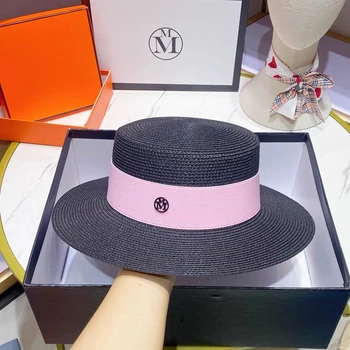 Ljetna šešir od sunca, francuski slamnati šešir s ravnim krovom, elastična traka sa slovom M, dekorativna cestovna šešir, šešir od sunca, veleprodaja, kapu za žene