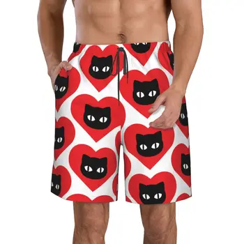 Ljetne muške kratke hlače s 3D ispis Love Cats na Valentinovo, Plaža Havajski domaće gaćice na шнурках u stilu slobodno vrijeme