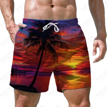 Ljetne nove muške kratke hlače coconut tree sunset, muške kratke hlače s 3D ispis, muške kratke hlače u stilu odmora, modne muške kratke hlače