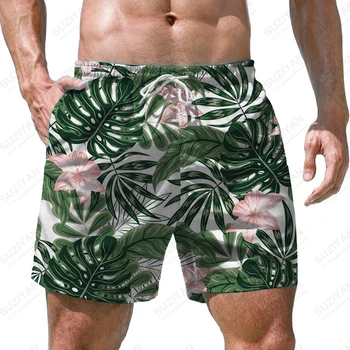 Ljetne nove muške kratke hlače s 3D ispis tropskih biljaka, muške kratke hlače u svakodnevnom stilu za odmor, muške kratke hlače, modni svakodnevne muške kratke hlače