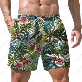 Ljetne nove muške kratke hlače s 3D ispis zelene tropske biljke, svakodnevne muške kratke hlače, modni trend, muške kratke hlače