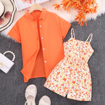 Ljetni modni komplet od 2 predmeta za djevojčice u paru s футболками s kratkim rukavima, suknja s cvjetnim ispis u obliku leptira, casual odjeća