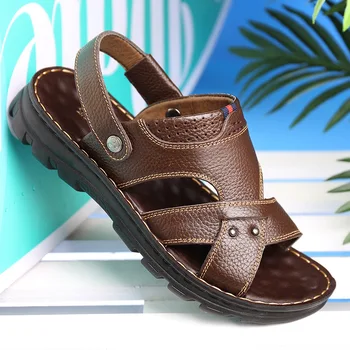 Ljeto 2023, muške sandale na platformu od prave kože, otporna na habanje plaža cipele, prozračna Moderna muška obuća za odmor, topla rasprodaja