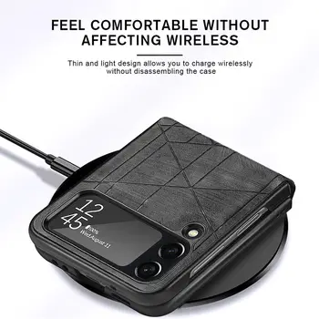 Luksuzna Torbica za telefon s Teksturom Furnirom od kože Samsung ZFLIP4, Torbica za Samsung Galaxy Z FLIP 4 FLIP4 5G, torbica za bežično punjenje