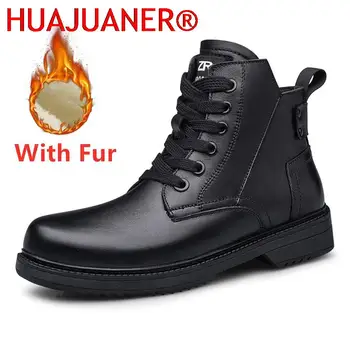 Luksuzne Marke muške cipele od prave kože s visokim берцем, trendy zimske tople muške zimske čizme, Individualne Moto čizme crne boje
