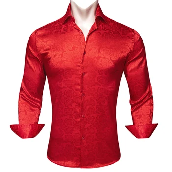 Luksuzni Košulje za muškarce, Svila, dugi rukav, sa crvenim Cvijetom, oblikovana muške košulje i Svakodnevne vrhovima, službena vanjska odjeća, Prozračni Barry Wang