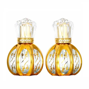 Luksuzni zlatni bočica parfema je za višekratnu upotrebu 50 ml, Arapski miris, spiralnim pumpa, Prazan okrugli stakleni raspršivač, boca za raspršivanje magle, 5 kom.