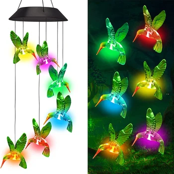 Mijenja boju LED Solarni mobilni Vodene zvono Vodootporan sa šest vjetrenjačama, zvona Ptice za kućne zabave, noćnog uređenje vrta