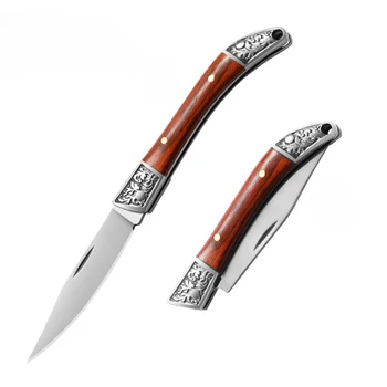 Mini-Nož Sklopivi Nož Od Nehrđajućeg Čelika Na Otvorenom Laptop Sa Šarenim Drvenom Drškom Mali Nož Na Sklapanje