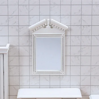 Minijaturna kuća lutaka za kupaonicu U drvenom okviru, bilo koji otvoreni položaj zid Kozmetičko Ogledalo 1: 12-ja sam model, Pribor za kupaonice, Namještaj u stilu Deco
