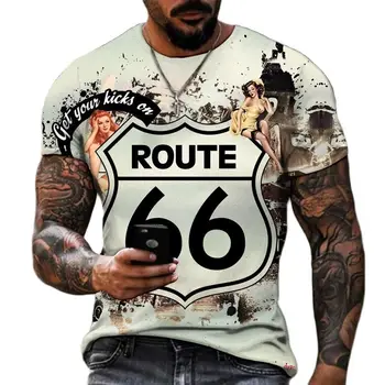 Moda Majica Route 66 Za Muškarce s 3D Ispis, Muška t-shirt Route 66 Za Putovanja, Vrhovima Оверсайз Kratkih rukava, Majica, Muška Odjeća