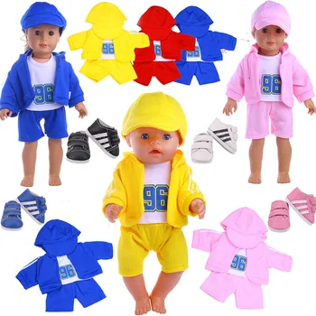 Moda za baseball kapu, kaput, hlače, hlače, sportski komplet odjeće za lutke 18 inča. Američka lutkarska odjeća za 43 cm, pribor za male lutke