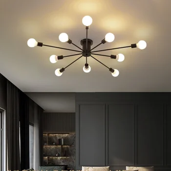 Moderan luster, Industrijska 6-tube crna stropna svjetiljka, podesivo po visini svjetla za kuhinjskog otoka, blagovaonicom spavaće sobe