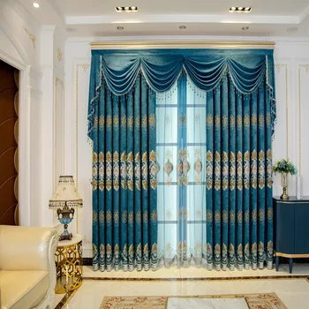 Moderne zavjese u europskoj palači stilu za dnevni boravak, spavaće sobe, Plava zavjesa, Затеняющий Šanil, Luksuzna Vezene zavjesa po mjeri