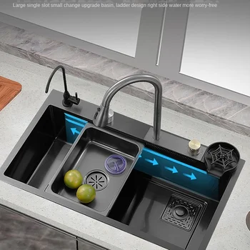 Moderni kuhinjski sudoperi od nehrđajućeg čelika, pluća luksuzni kuhinjski pribor, Veliki сливное uređaj za pranje posuđa s jednim utorom, sudoper za kućnu kreativnost