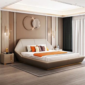 Moderni Minimalistički Veličine queen-size kreveta, Dizajnerske Krevet S Madracem, Kožni Namještaj za spavaće sobe, Okvir kreveta