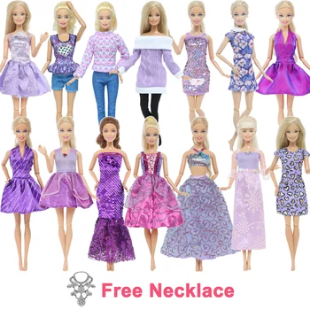 Modni lutaka odijelo, haljina ljubičasta serije, Majice, Hlače, Ogrlica, odjeća od princeza za Barbie lutke Pribor, Dječje igračke na dar