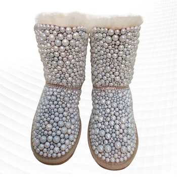 Modni trend, нишевый dizajn, sa štrasom i biserima, dvostruki debele zimske čizme, tople đonovi ženske cipele od pamuka
