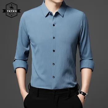 Muška monotono majicu s igle i dugim rukavima, jednostavna Donja košulja lako elastičnost, Gospodo Tanke Prozračne Klasične majice poslovne mode