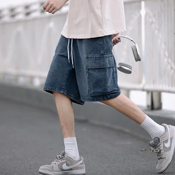 Muška traper kratke hlače-teretni u Američkom stilu 2023, Ljetni Novi Trendi kratke hlače S velikim džepovima u Retro stilu, Gospodo Široke kratke hlače Veličine