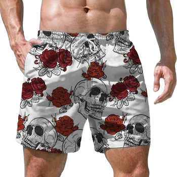 Muške kratke hlače s 3D ispis u obliku cvijeta lubanje, Modni gospodo plaža gaćice u gotičkom stilu, muške kratke hlače, nove ljetne muške kratke hlače