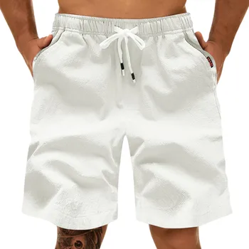 Muške Kratke hlače-teretni od pamuka i lana, sa direktnim штанинами, Slobodan ljetnih aktivnosti na plaži kratke džep, elastični pojas na tenis rukomet, Sportske kratke hlače za trening