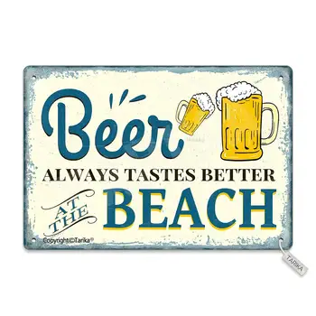 Na plaži pivo je uvijek ukusnije 20X30 cm, Željezna umjetnička firma u retro stilu za domove, kuhinje, kupaone, Farme, Vrt, Garaža