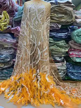 Najnovija luksuzna Elegantan afrička cvjetne čipke tkanina sa 3D vezom od perja Mladoženja, nigerijski tila, velike stijene za vjenčanica