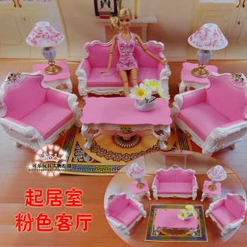 Namještaj za dnevni boravak kauč na stolić lampa plastični pribor Igre skup za lutke Barbie 1/6 30 cm igračke rođendanski poklon za Djevojke