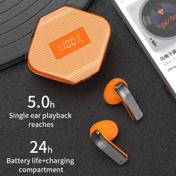 Narančasta slušalice True Wireless Bluetooth s dvostrukim uho, Digitalni zaslon, ugrađeni kabel za punjenje ležište, Dvostruki mikrofon za smanjenje Buke poziva