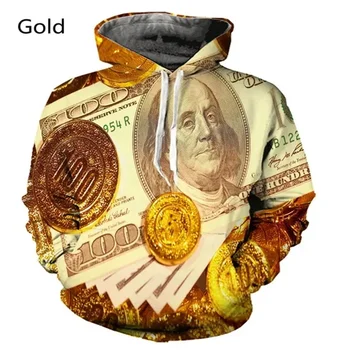 Nova zabavna majica sa 3D ispis dolar za muškarce i žene u 2023, ulica jakna u stilu hip-hop, Prilagođeno kaput, 3D Majica za muškarce sa dugim rukavima