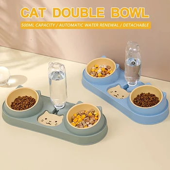Nove Dvostruke zdjele za pse i mačke s dozatorom za vodu Spušta zdjele za mačje hrane za kućne ljubimce, lako отсоединяемые zdjele za vlažne i suhe hrane