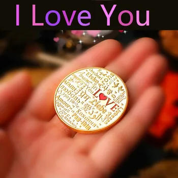 Nove kovanice s natpisom Love, prekriven 24-karatno Premazom, Zlatne suvenir kovanica na Valentinovo s okruglog kapsula, poklon za zaljubljene