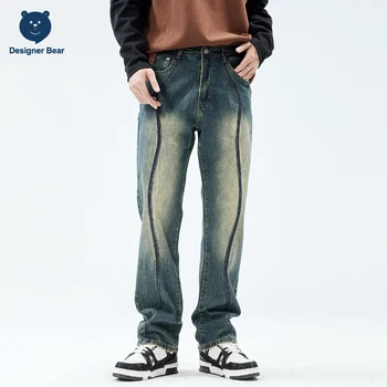 Nove kvalitetne Traperice Originalni dizajn, gospodo Ravne plave hlače u retro stilu sa visokim strukom, Klasični traper hlače, Muške 28-38