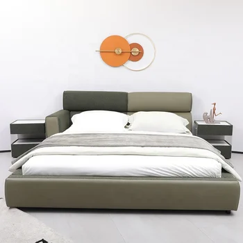 Novi Dizajn, Luksuzna Bračni Krevet King Size, Moderni Drveni Talijanska Luksuzna Kožna Krevet, Jednostavne Setove Mjesta