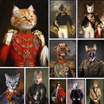Običaj Plakat s portret kućnog ljubimca Ispisuje Zabavne Personalizirane Slike Životinje Pas Mačka U Odijelu Platnu Zid Umjetnost Poklon
