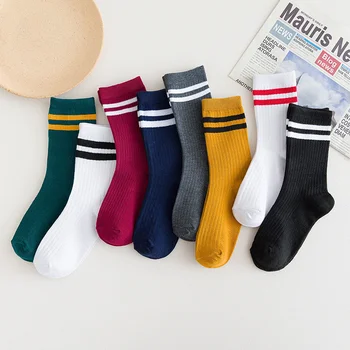Običan Pamuk, crne Duge čarape na pruge boje Харадзюку u Retro stilu, Bijele čarape za posadu, Slatka slobodan čarape za japanske старшеклассниц