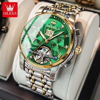 OLEVS 9910 Luksuzni muški sat Automatski sat je Vodootporan mehanički sat od nehrđajućeg čelika Poklon kutija Sjajni ručni sat