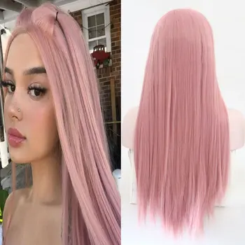 Perika sa direktnim sintetičke kose na кружеве Дымчато-ružičaste boje od toplinski vlakana Sa prirodnim пробором Sredini za moderne žene